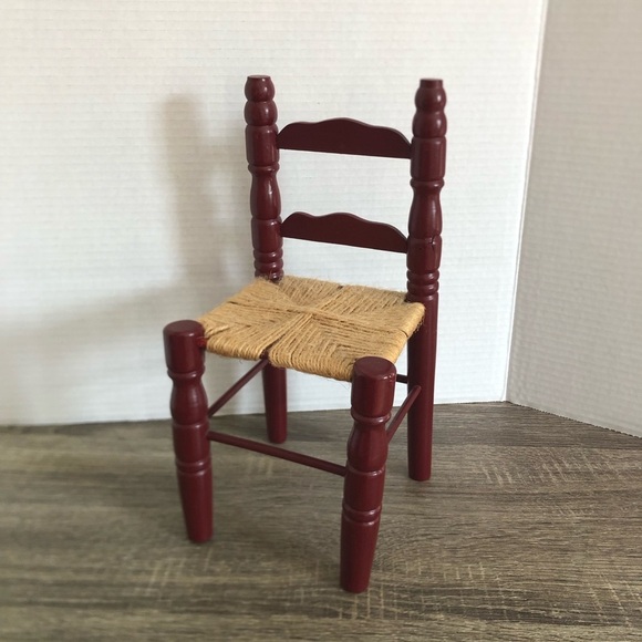 Vtg Red Wooden Chair with Woven Seat - Picture 3 of 11